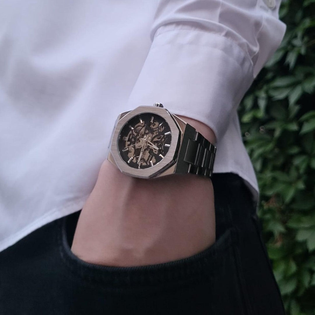 Relógio Masculino 'Aristocrat' Oak Skeleton Automático